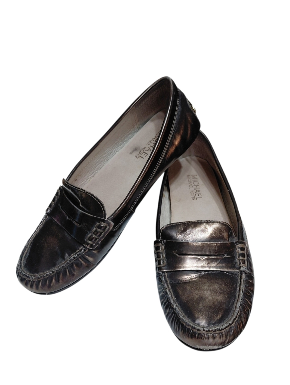 Michael Kors Metallic Bronze Leather Penny Loafers Women's Size 6